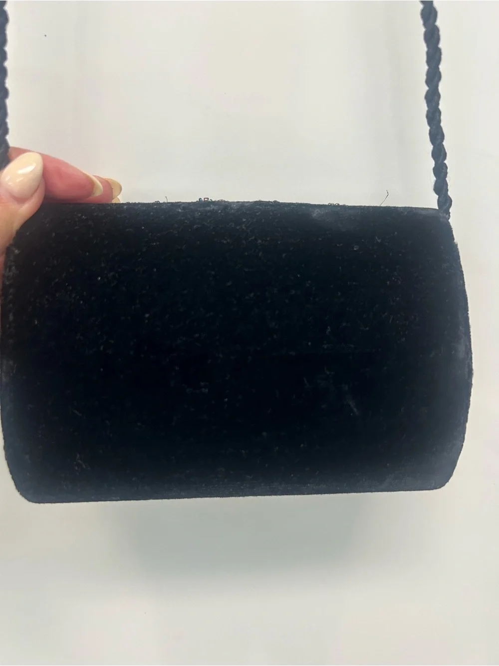 Vintage Embroidered Black Velvet evening Bag/clutch with Red Floral Accents